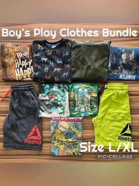 Boys Clothes 9 Piece Clothes Bundle Short Sleeve Tees Shorts Hoodie Size L/XL